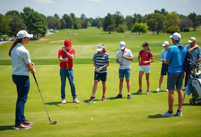 Students competing in a high school golf tournament at Clear Lakes Golf Course