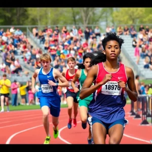 High school athletes competing in a track and field event