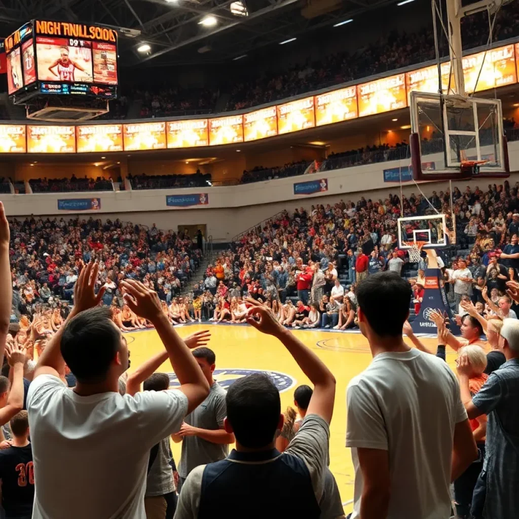 Binghamton High School basketball players celebrating after a victory