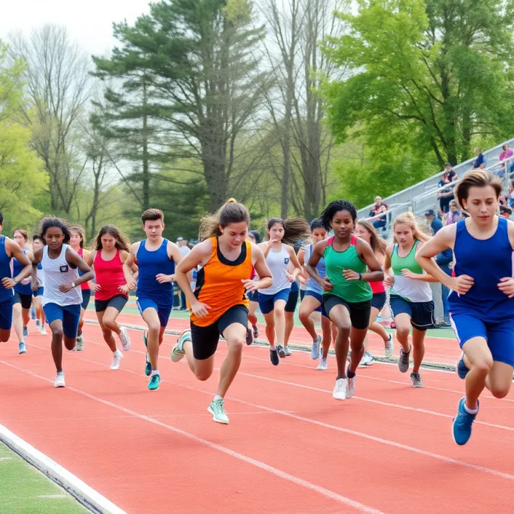 High school athletes practicing for track and field events.