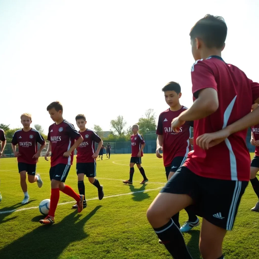 Boys soccer team practicing on the field