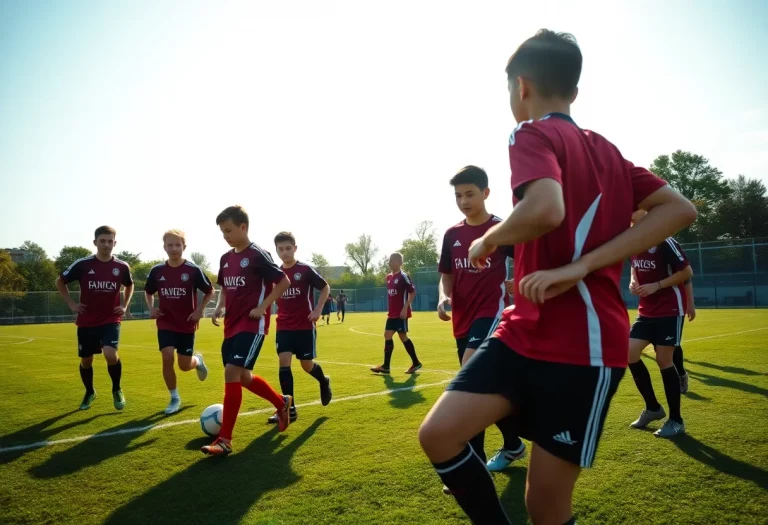 Boys soccer team practicing on the field