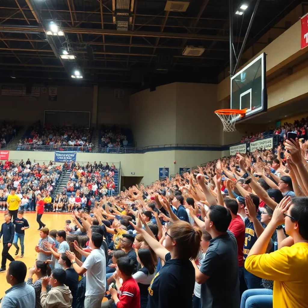 Fans celebrating during high school basketball championships in Boise