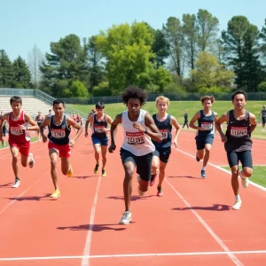 Athletes competing in a high school track and field meet