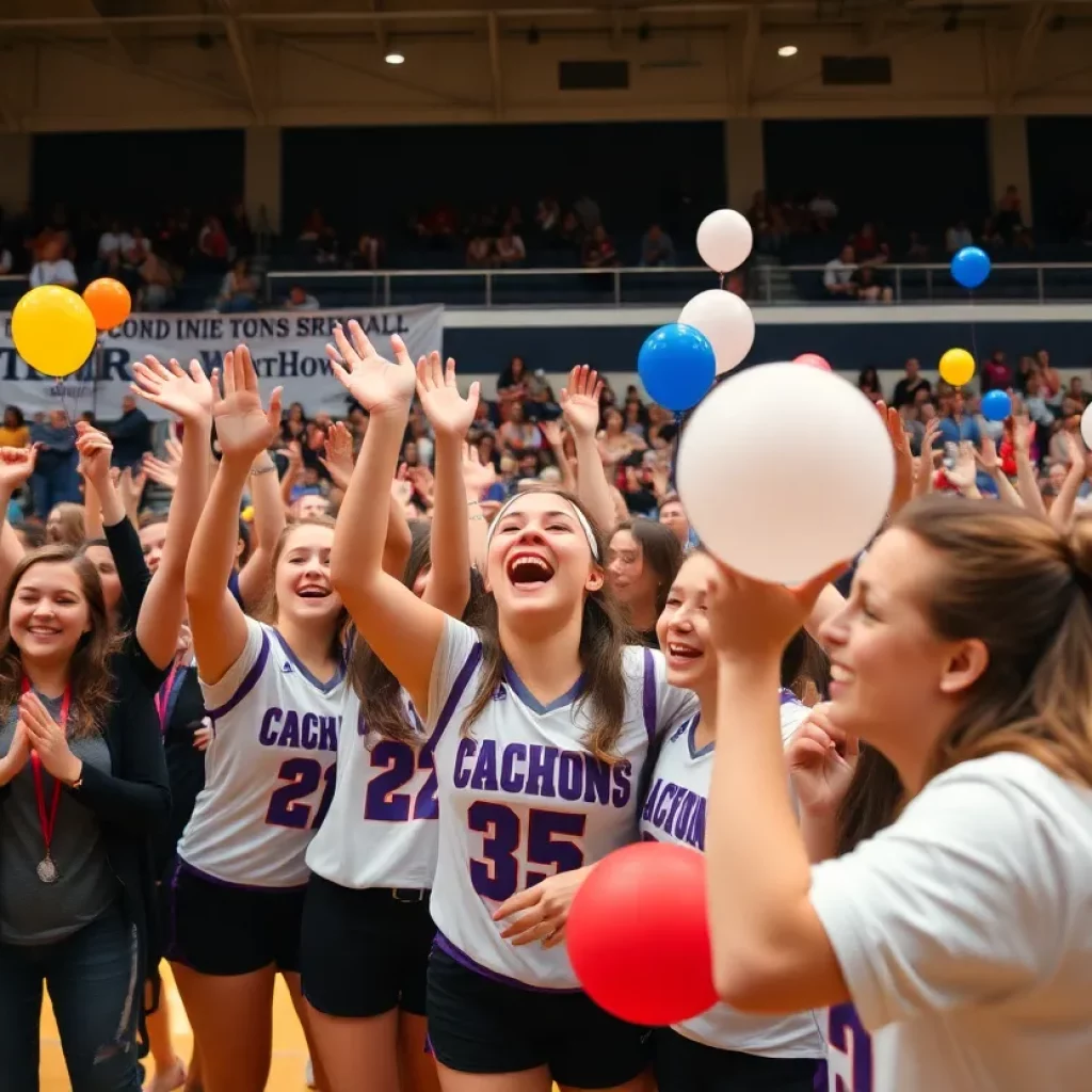 Fans celebrating Burlington girls basketball championship win