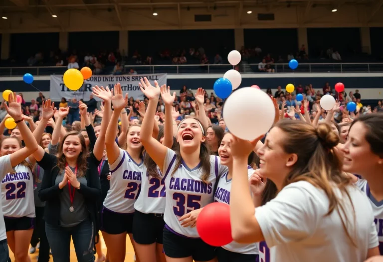 Fans celebrating Burlington girls basketball championship win