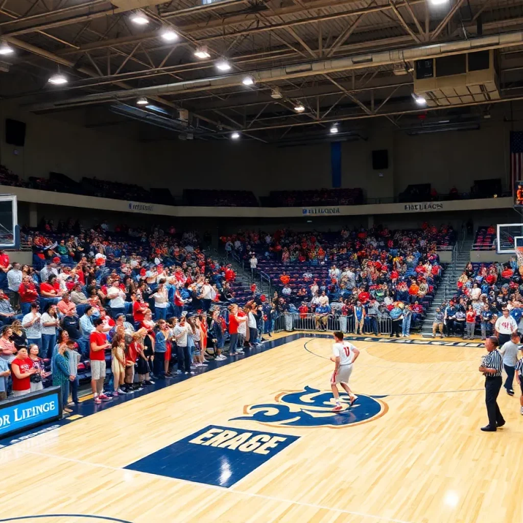 Fans supporting Burlington and Rice Memorial during a high school basketball championship