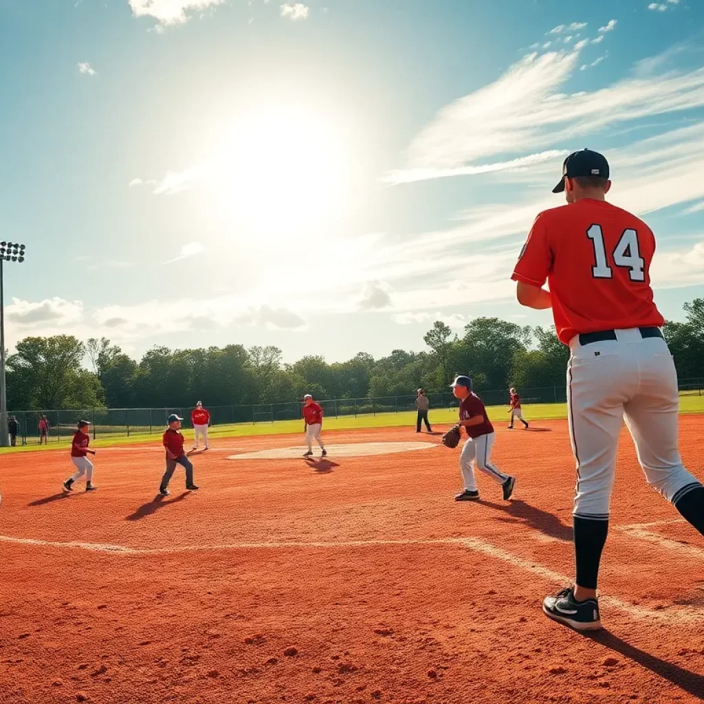 High school baseball teams in action at Cabarrus County