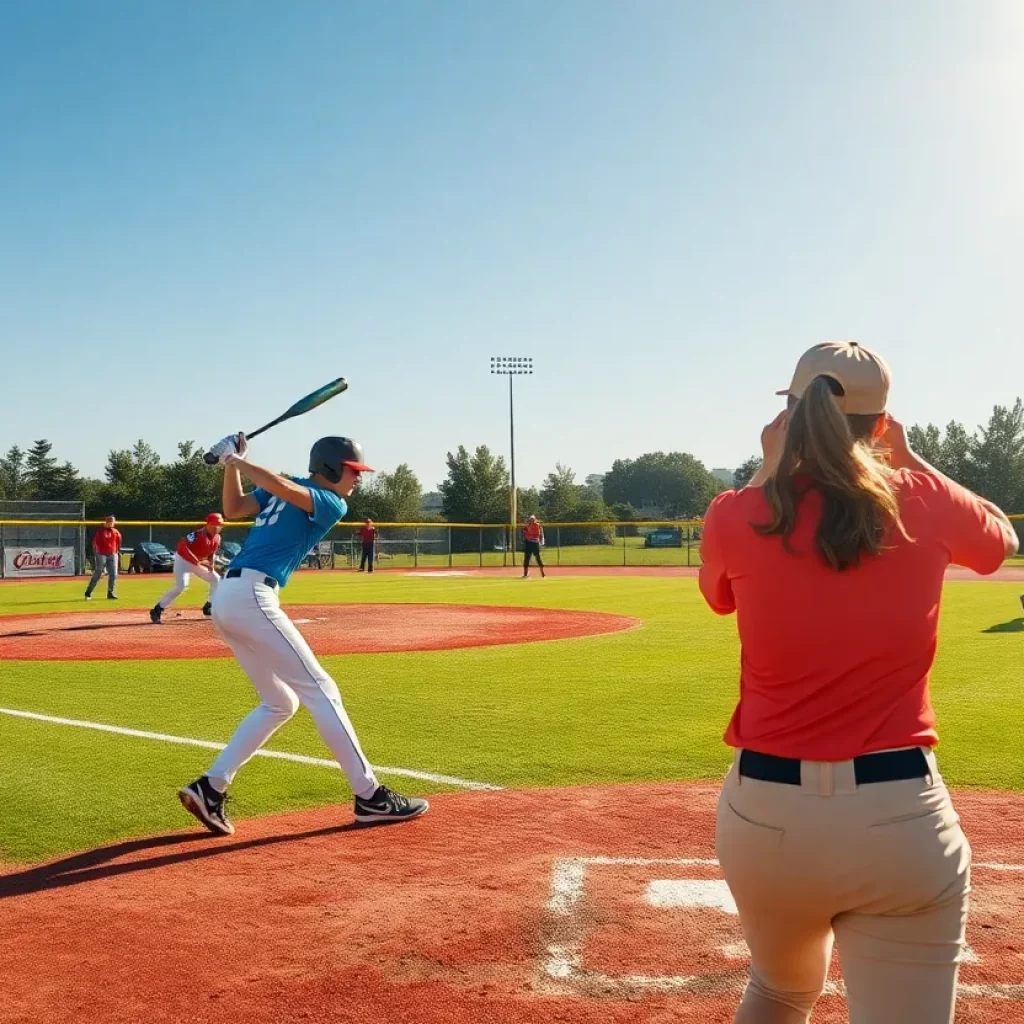 Athletes in action during a high school softball game in California.