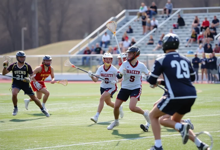 Calvert Hall players celebrating a victory in boys lacrosse.