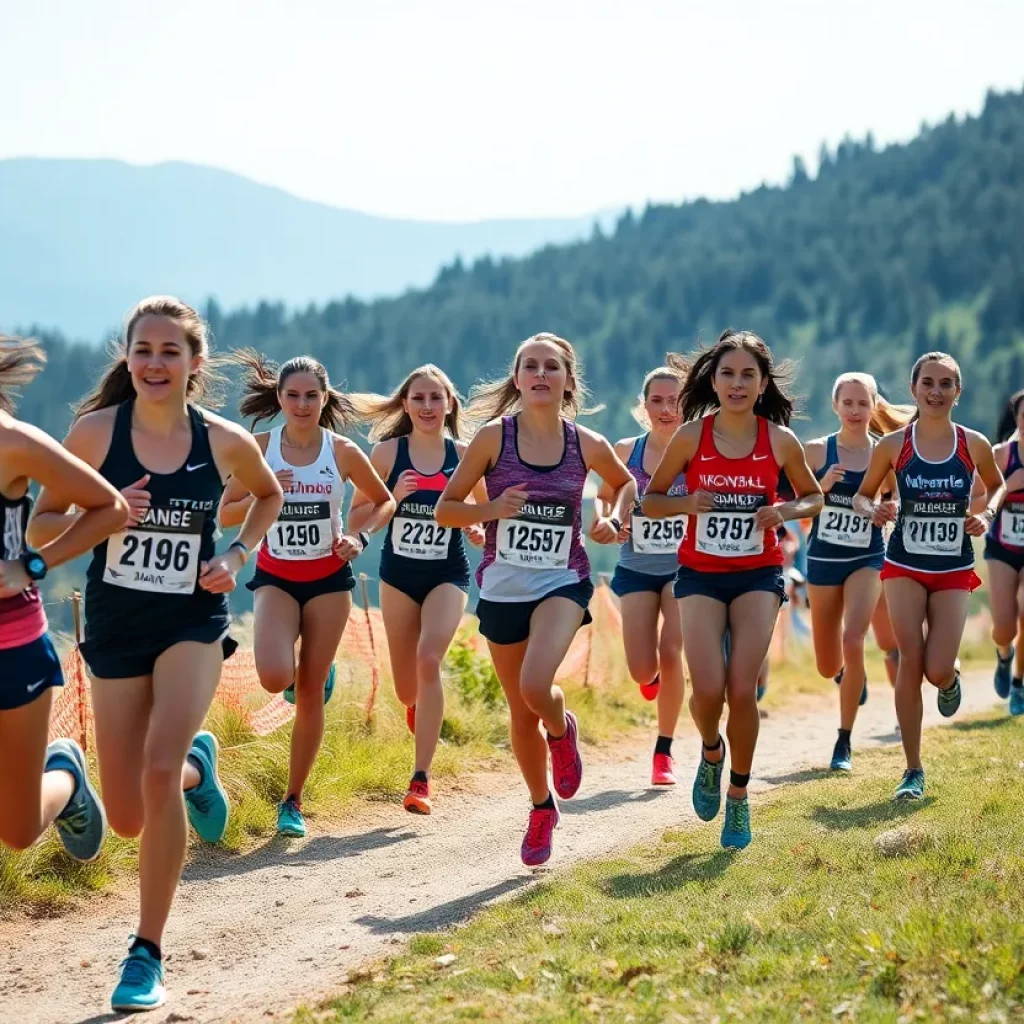 Case High School Girls Cross Country Team in action during a race