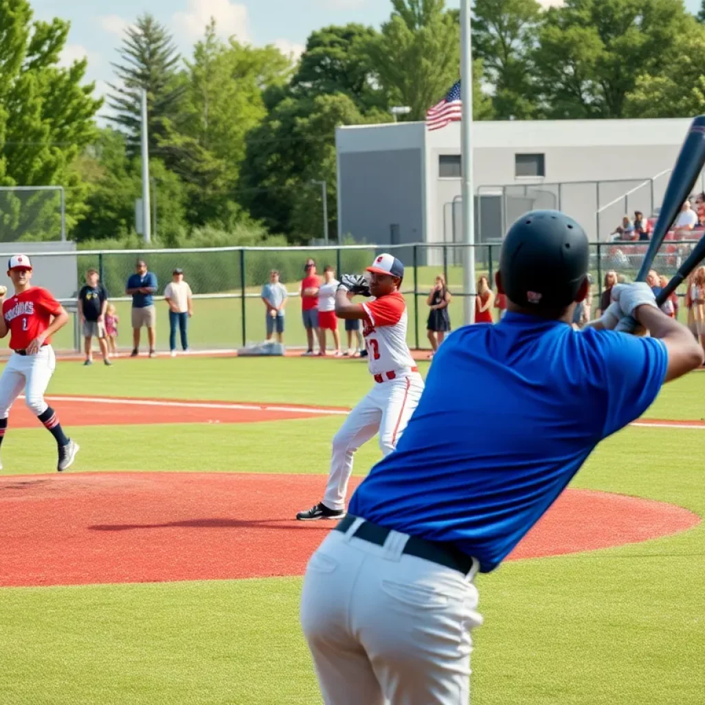 High school baseball players in action on a field in Central Florida