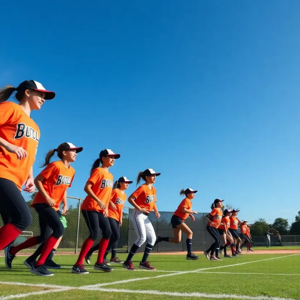 High school softball players in action during a game in Central Florida