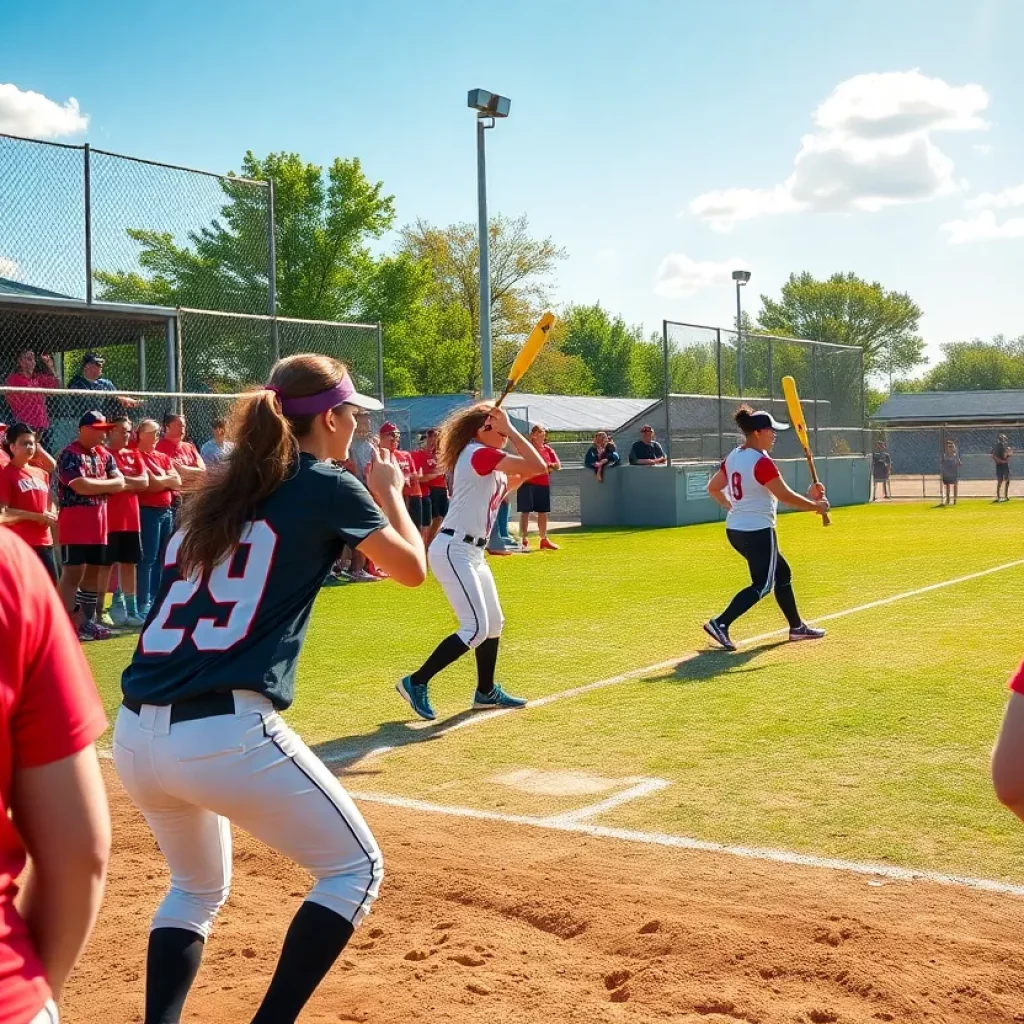 High school softball players competing during a match in Coastal Bend