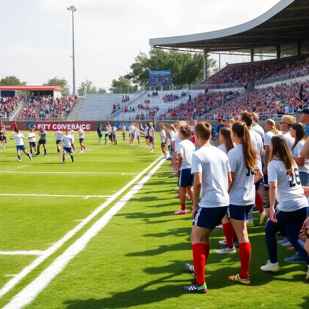 High school soccer teams from Coastal Bend warming up before the semifinal matches.