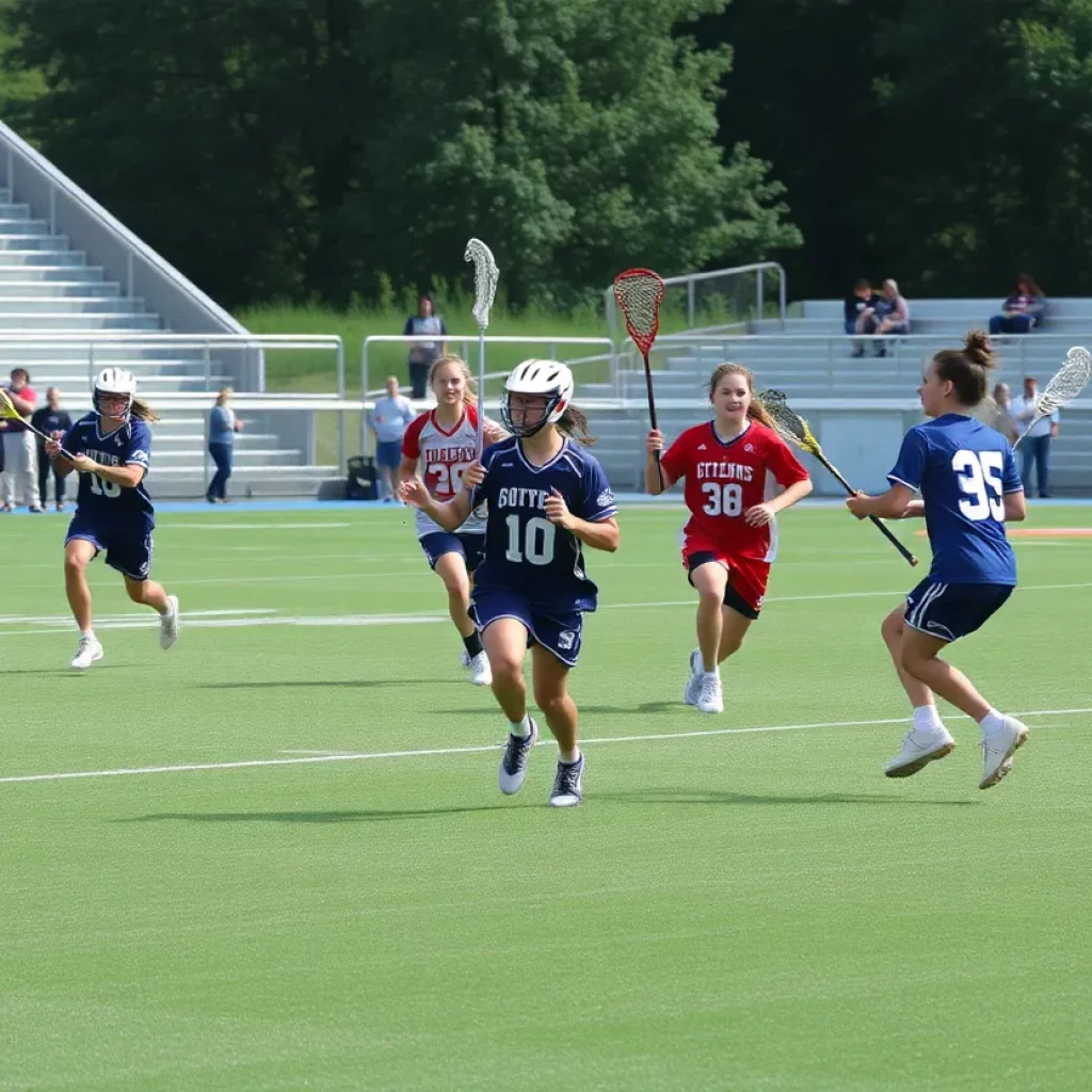 High school lacrosse teams in action during a match