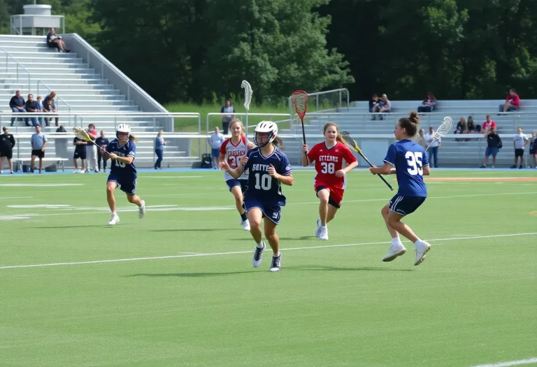 High school lacrosse teams in action during a match