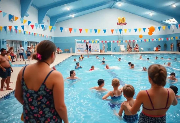 Families enjoying the Coldwater Aquatic Center during the 10th anniversary celebration.