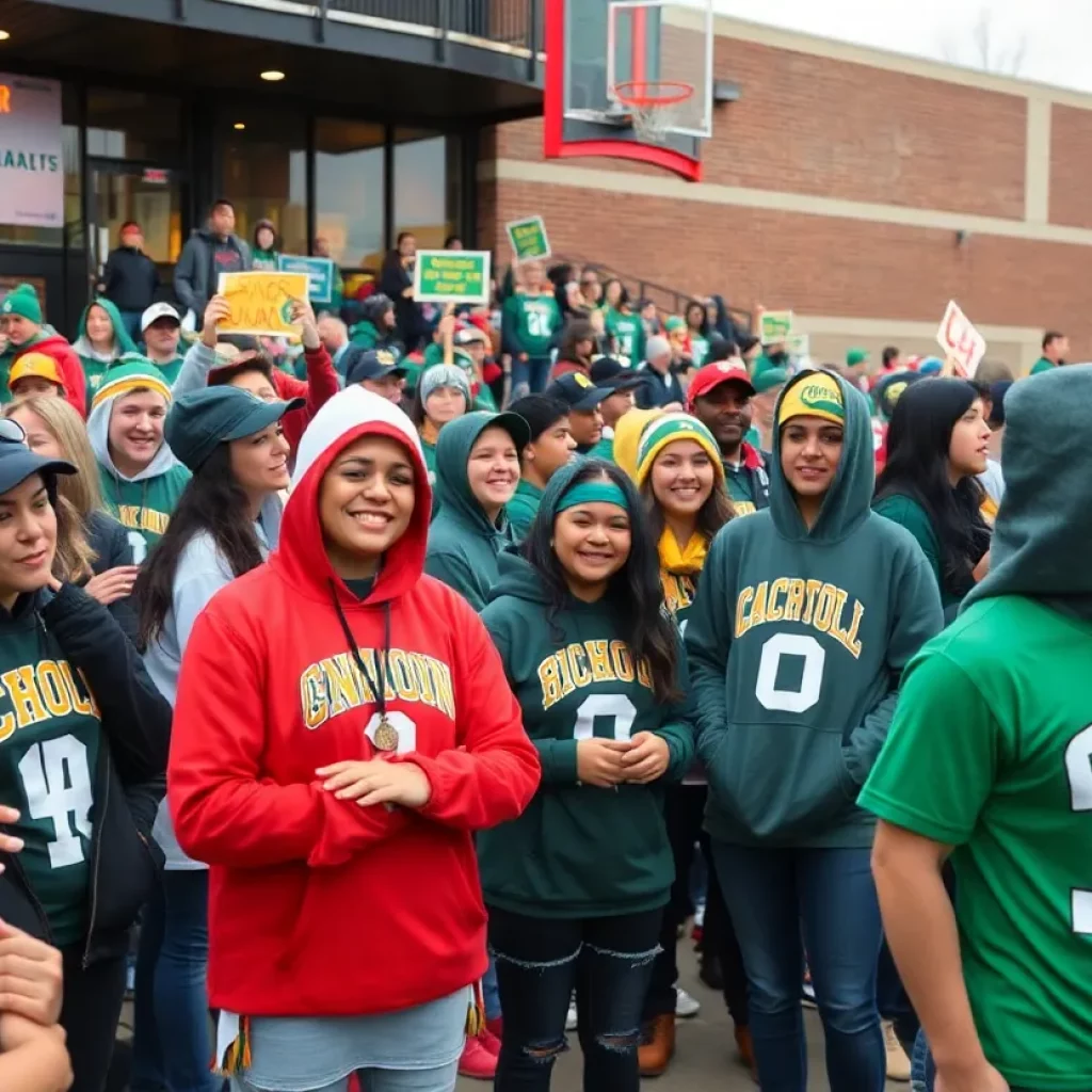Cheering crowd supporting University High School basketball