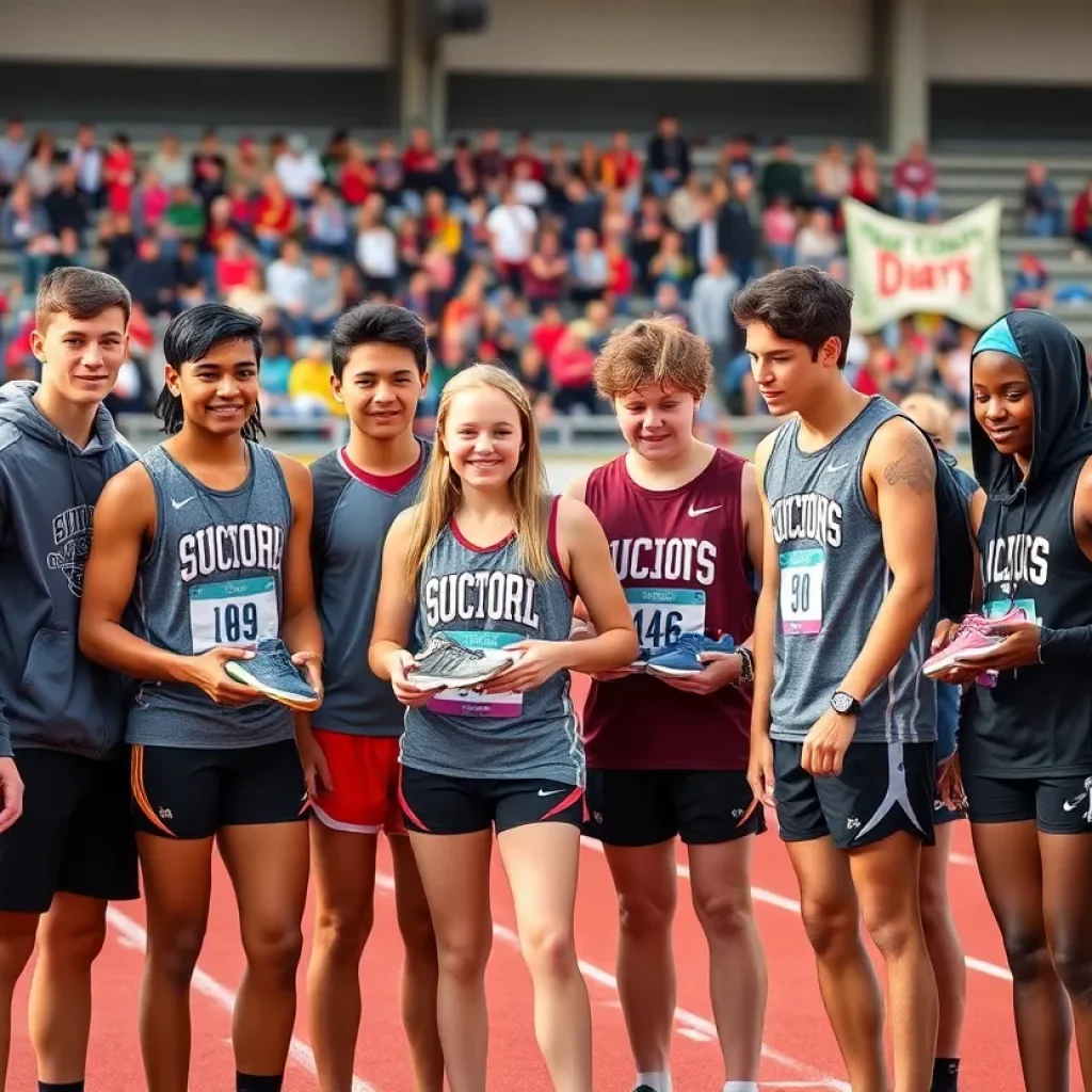Track and field athletes at Coosa High School showcasing their new Brooks Running gear.