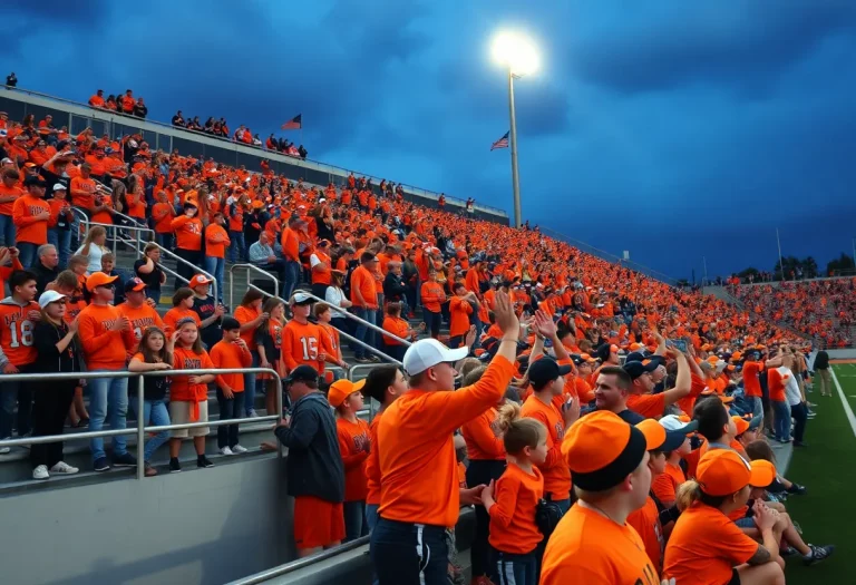 Fans cheering at a Denton Guyer Wildcats football game