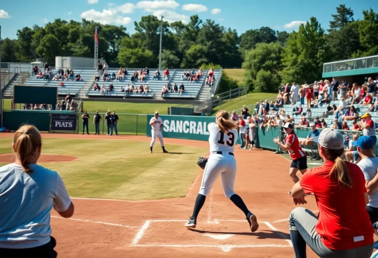 Action shot of a softball game during the DIAA Tournament