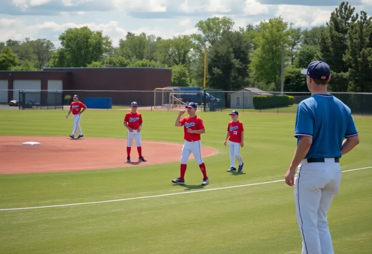 Baseball players practicing at Dighton High School