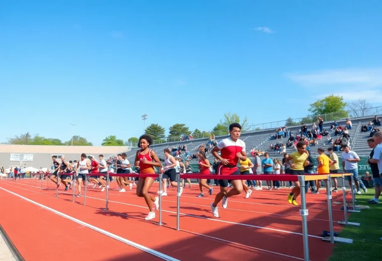 Athletes competing in a high school track and field event