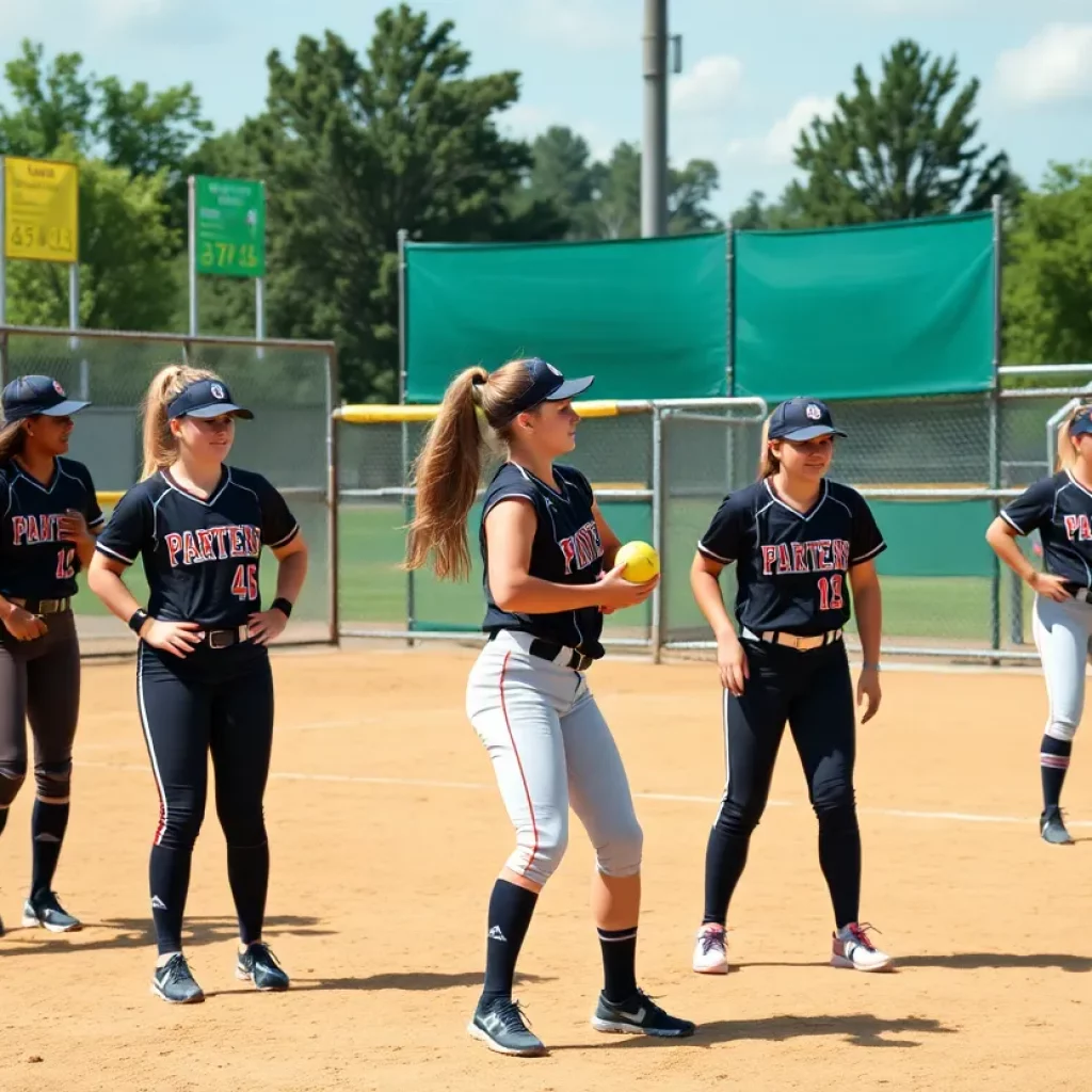 Edwardsville High School softball team practicing at District 7 Sports Complex