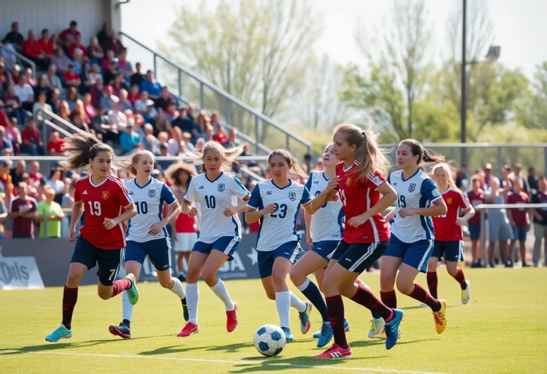 High school soccer teams in action during a game