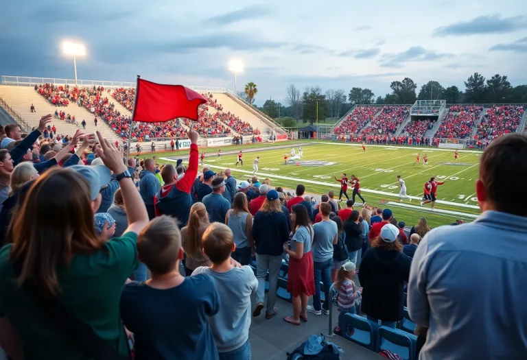 Fans cheering at an Elkhart Lions football game