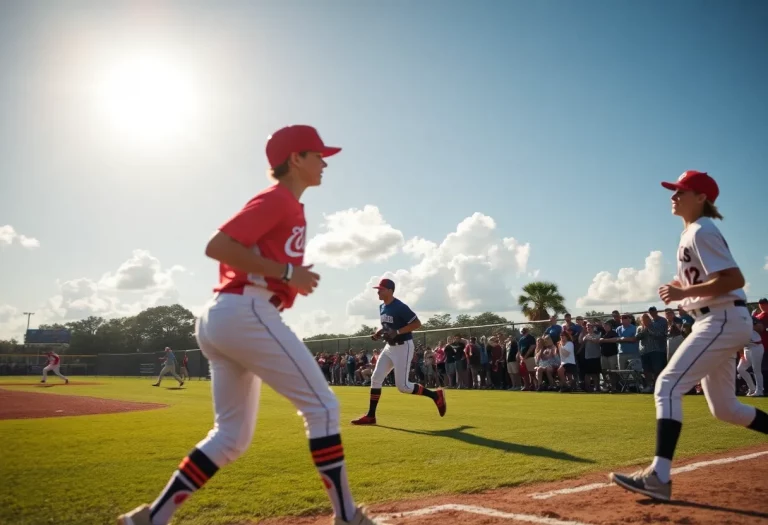 Players competing in a high school baseball game in Florida