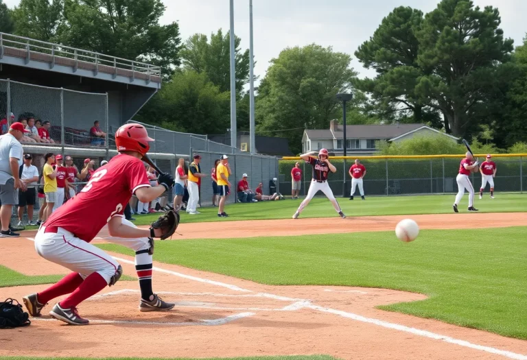 High school baseball players on the field