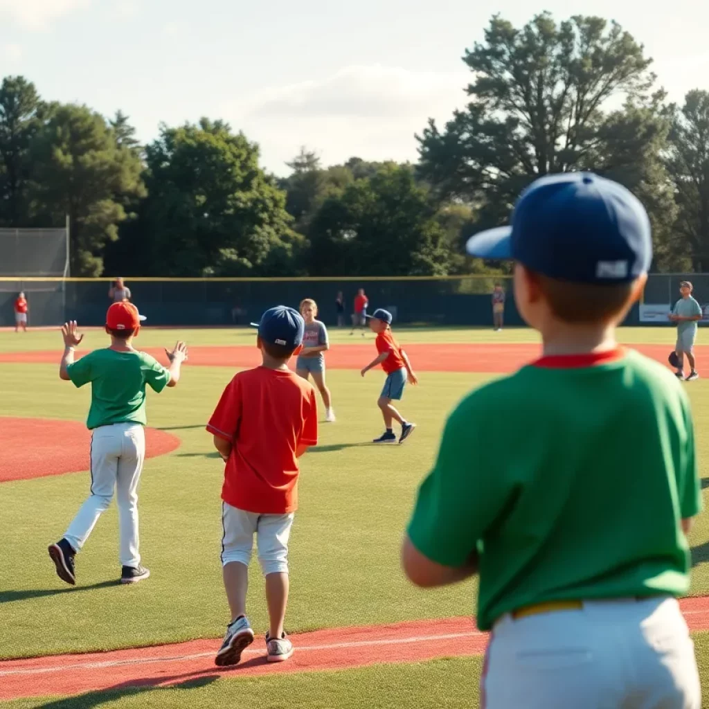 Young baseball players practicing on a field in Florida