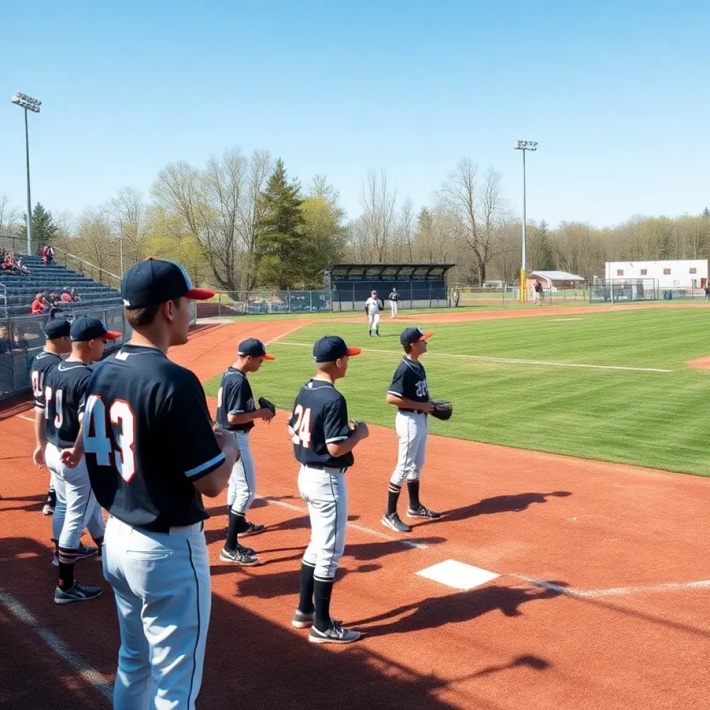 High school baseball players on the field during a game in Gainesville.