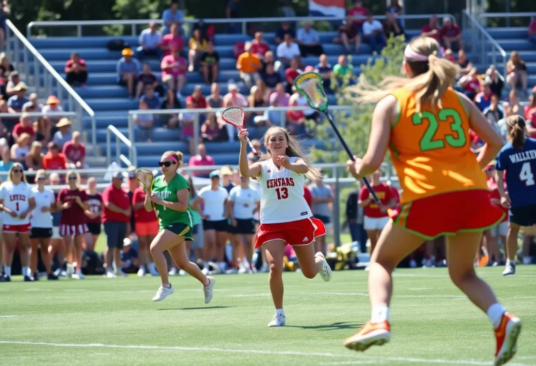 Girls lacrosse players in action during a game