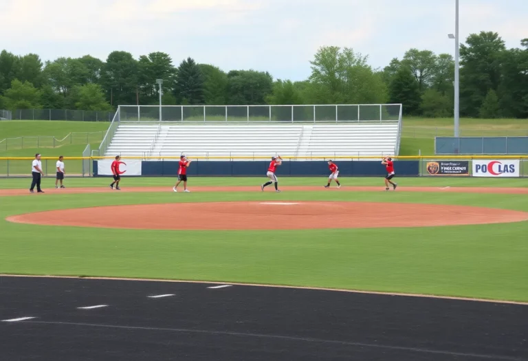 Hanceville High School softball team practicing on the field