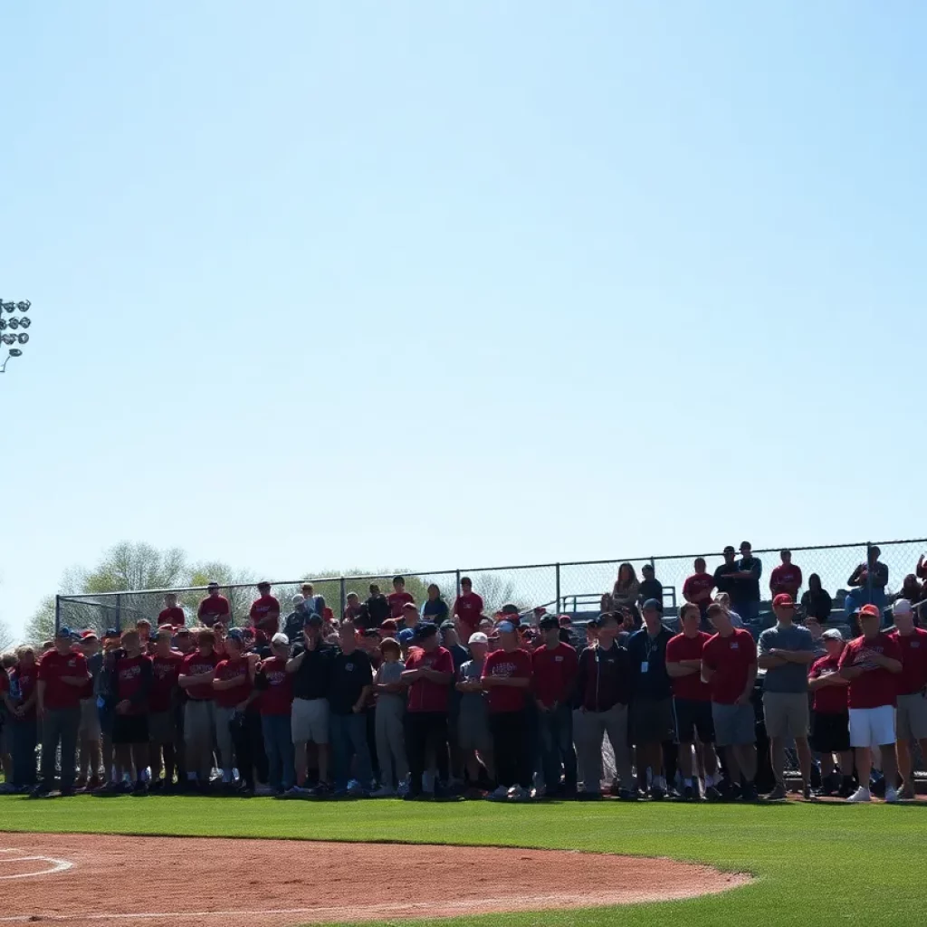 Baseball field at Hanover High School with cheering students