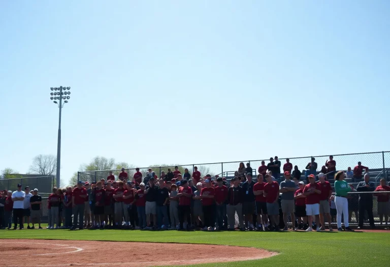 Baseball field at Hanover High School with cheering students