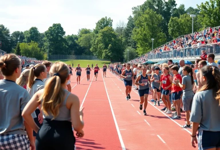 Athletes competing in a high school track meet at Hempfield High School