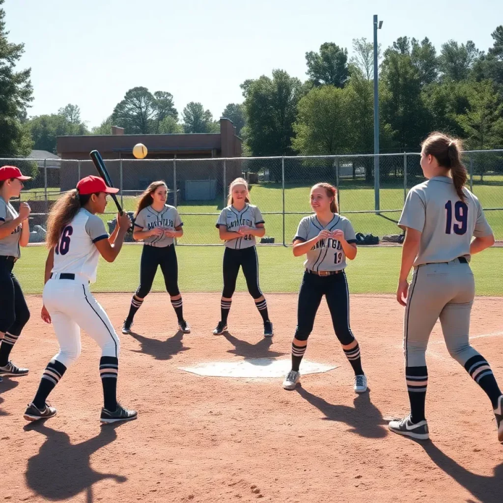 Hernando High School softball team practicing on the field