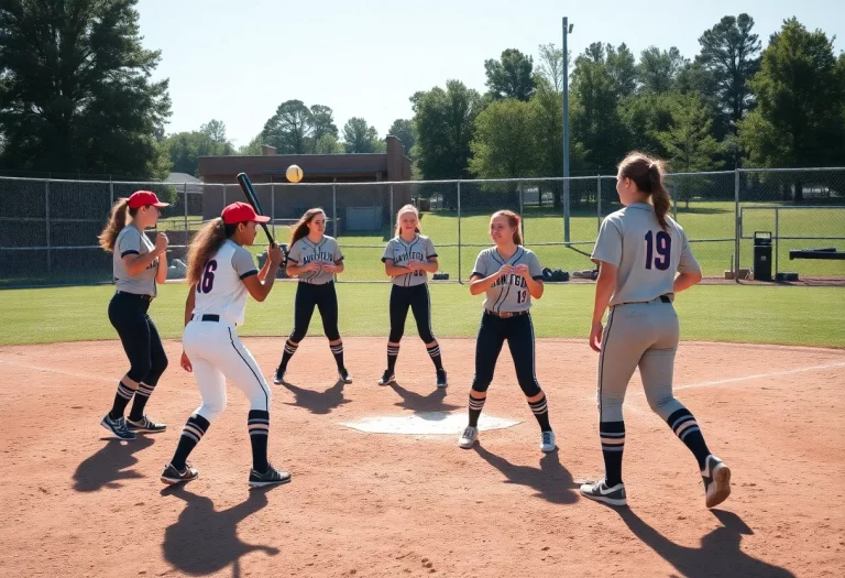 Hernando High School softball team practicing on the field