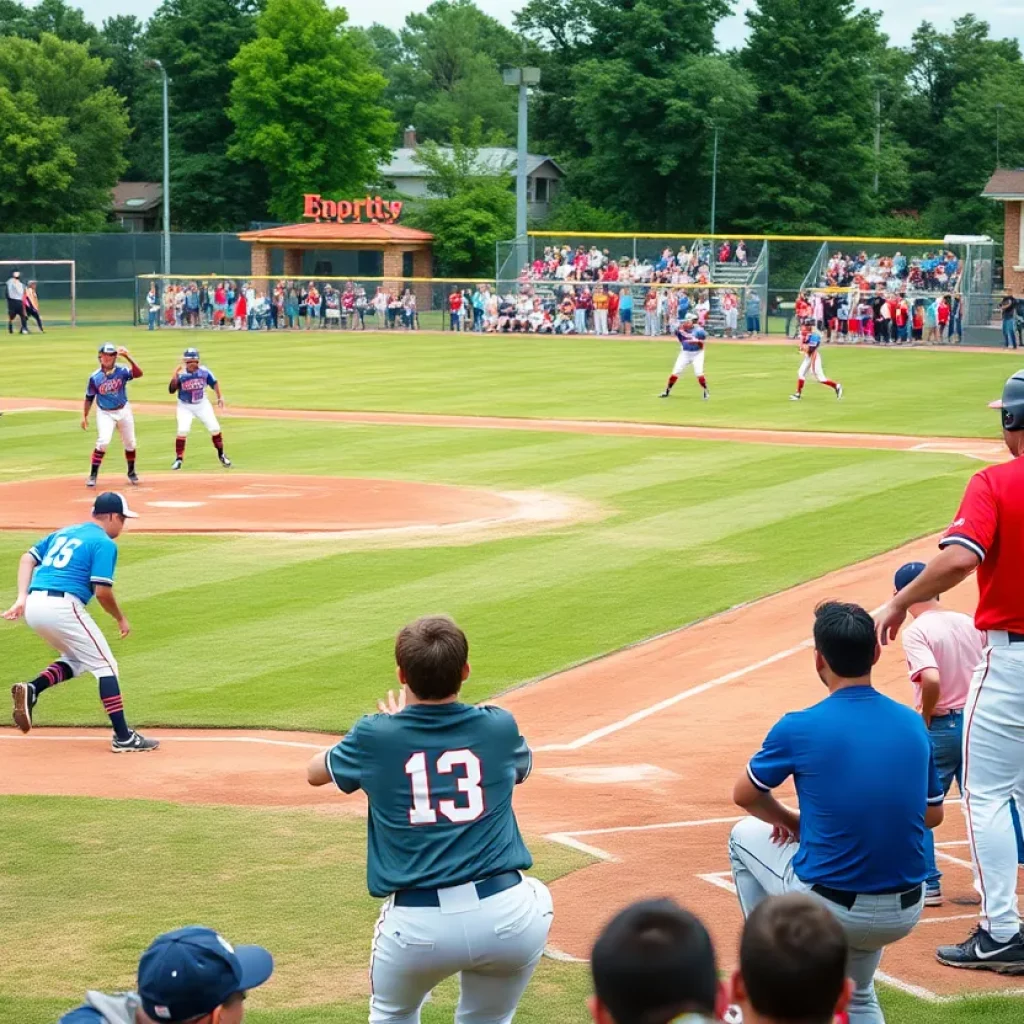 High school baseball players competing on the field