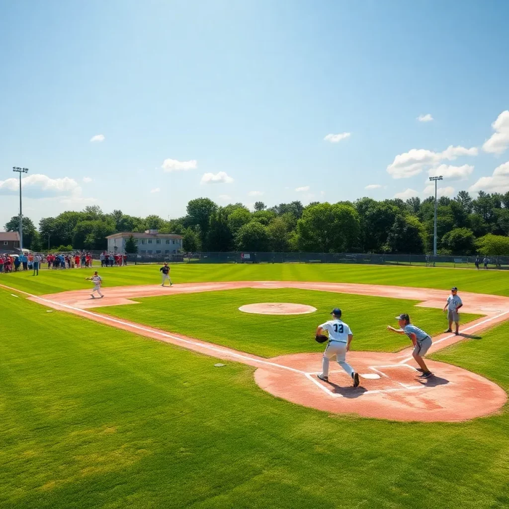 Players on a high school baseball field in Phoenix, Arizona
