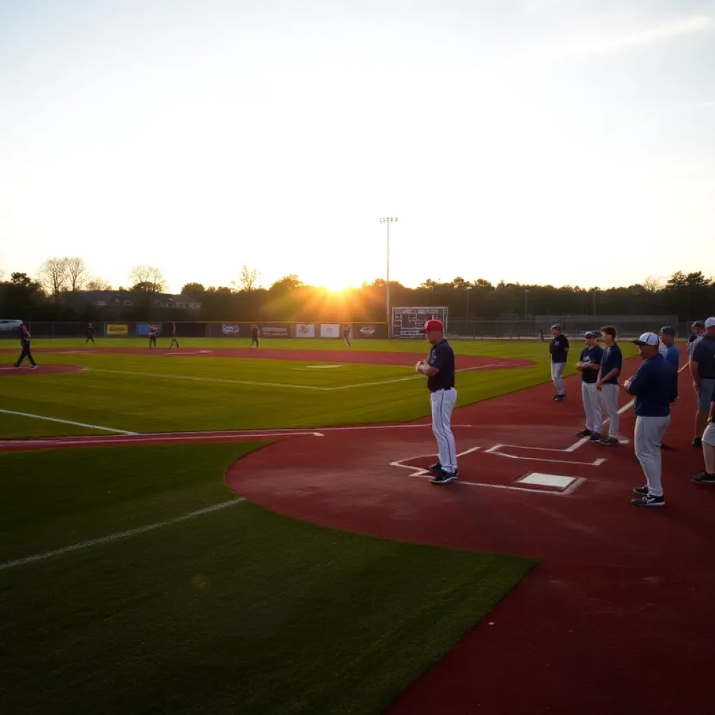 High school baseball players on the field during practice