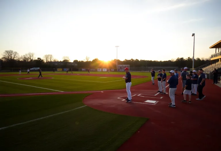 High school baseball players on the field during practice