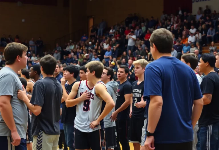 Chaotic brawl during a high school basketball playoff game