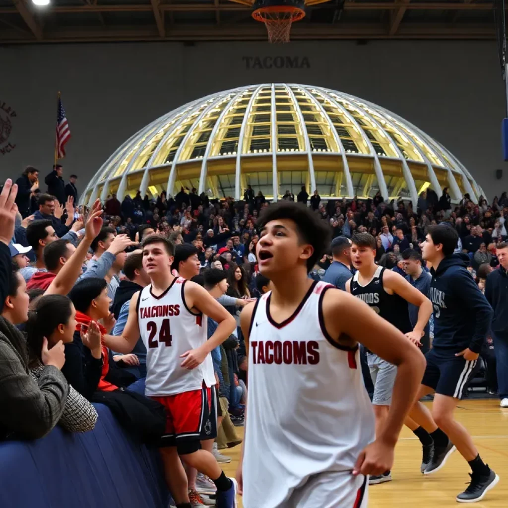 Players and fans during the high school basketball championship in Tacoma