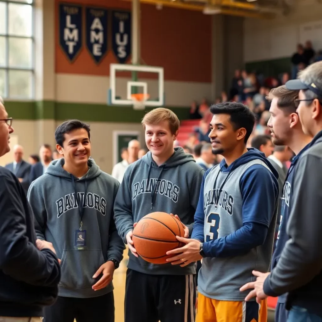 Community gathering at a high school basketball event promoting respect
