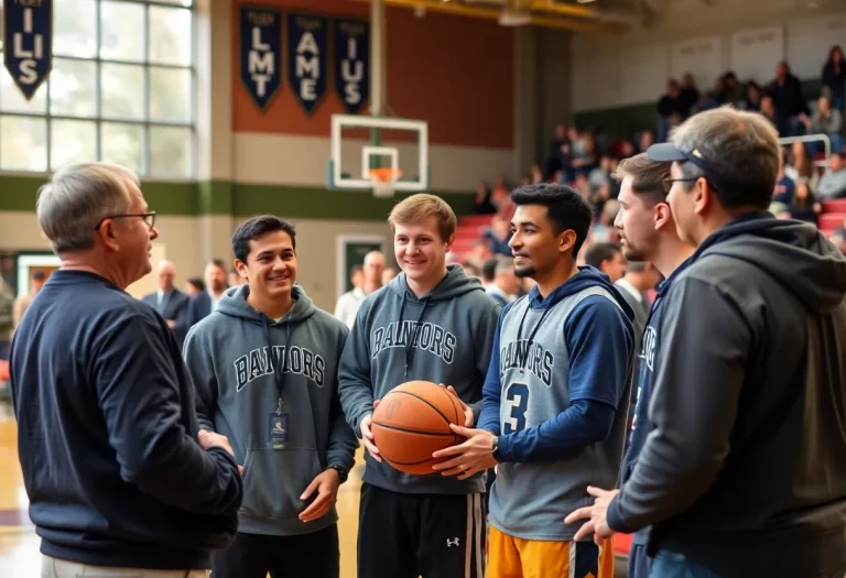 Community gathering at a high school basketball event promoting respect